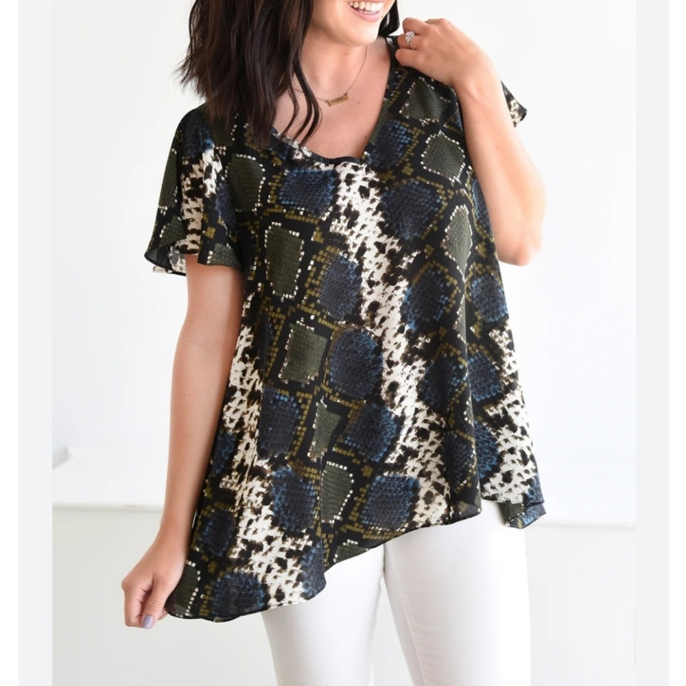 Buddy Love Python Flutter Sleeve Swing Top - image 1